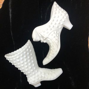 2 Fenton Milk Glass Shoes
